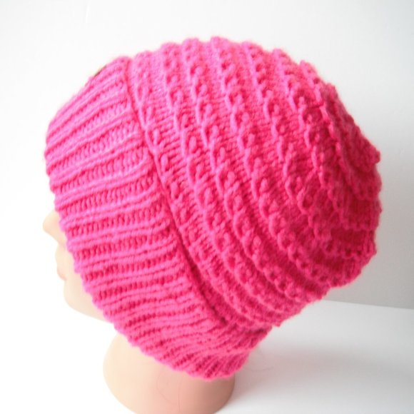 Hand Knitted Hat Toque Size L-(M) Acrylic Pink - 037 Hand knit by me - Picture 5 of 10